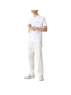 Polo L1212 en coton blanc uni coupe droite avec un col boutonné