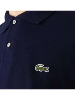 Polo L1212 en coton marine uni avec une coupe droite et un col boutonné