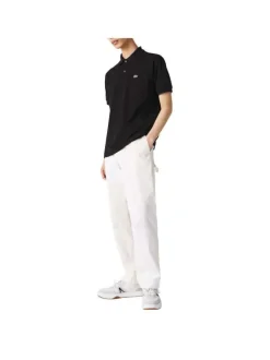 Polo L1212 en coton noir uni coupe droite avec un col boutonné de 2 boutons