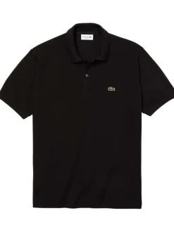 Polo L1212 en coton noir uni coupe droite avec un col boutonné de 2 boutons