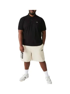 Polo L1212 en coton noir uni coupe droite avec un col boutonné de 2 boutons