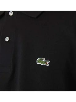 Polo L1212 en coton noir uni coupe droite avec un col boutonné de 2 boutons
