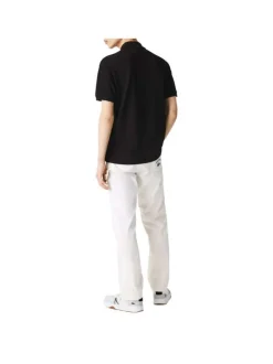 Polo L1212 en coton noir uni coupe droite avec un col boutonné de 2 boutons