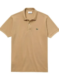 Polo L1212 en piqué de coton beige avec logo brodé coupe droite et col boutonné