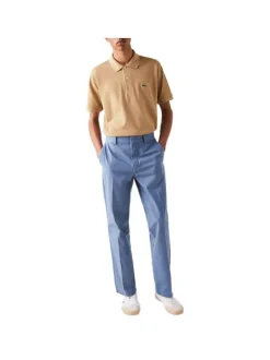 Polo L1212 en piqué de coton beige avec logo brodé coupe droite et col boutonné