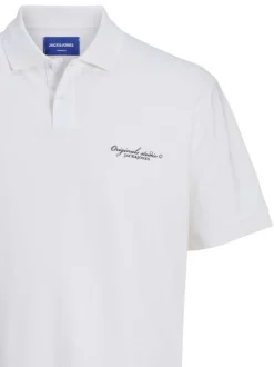 Polo manches courtes blanc en coton en maille piquée avec col à revers boutonné