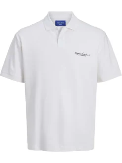 Polo manches courtes blanc en coton en maille piquée avec col à revers boutonné