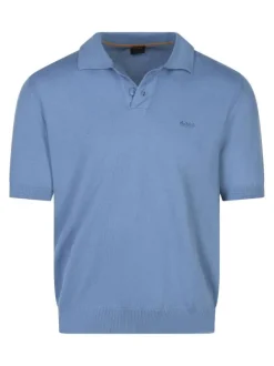 Polo manches courtes bleu en maille piquée à coupe droite avec un col à revers