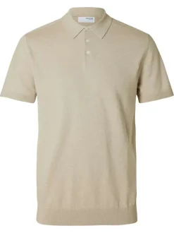 Polo manches courtes en coton beige en maille à coupe regular et col à revers