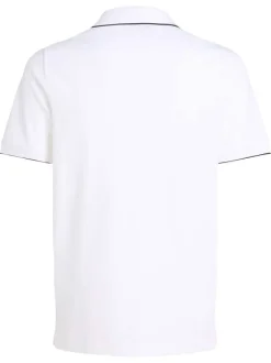 Polo à manches courtes en coton blanc uni à coupe ajustée avec des liserés noirs