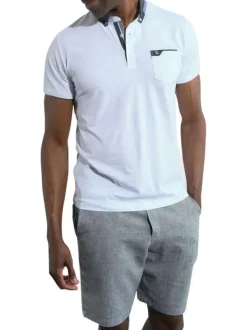 Polo à manches courtes en coton blanc uni à coupe droite et col boutonné