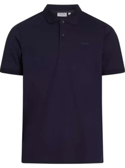 Polo à manches courtes en coton bleu marine uni avec une coupe ajustée