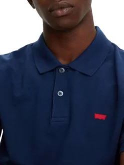 Polo manches courtes, en coton bleu nuit, à col 2 boutons et coupe slim