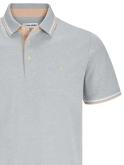Polo manches courtes en coton gris en maille piquée avec liserés roses et blancs