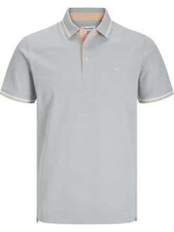 Polo manches courtes en coton gris en maille piquée avec liserés roses et blancs