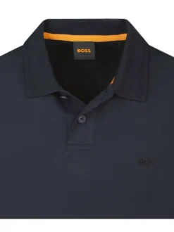Polo manches longues en coton bleu marine uni avec une coupe droite et le logo