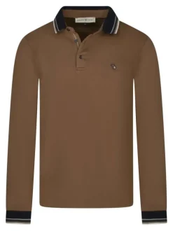 Polo à manches longues en coton camel uni épais à coupe regular fit