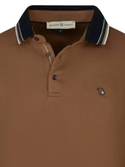 Polo à manches longues en coton camel uni épais à coupe regular fit