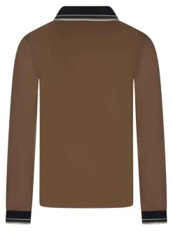 Polo à manches longues en coton camel uni épais à coupe regular fit