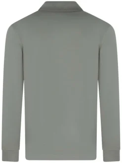 Polo manches longues en coton gris uni avec une coupe droite et le logo brodé