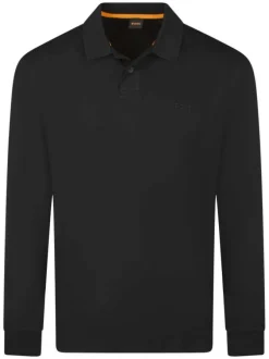 Polo manches longues en coton noir uni avec une coupe droite et le logo brodé