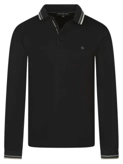 Polo à manches longues en coton noir uni épais à coupe regular fit