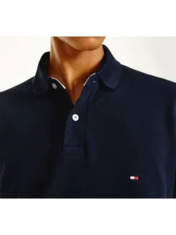 Polo à manches longues marine en coton biologique
