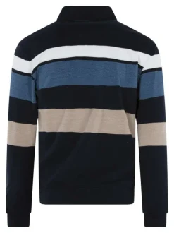 Polo marine rayé coupe ajustée col polo et à manches longues