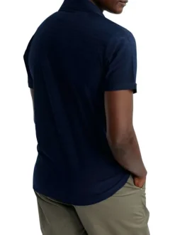 Polo marine à rayures pourvu de manches courtes et d'un col boutonné