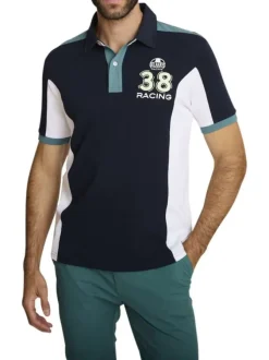 Polo marine uni avec une coupe ajustée ainsi qu'un col boutonné