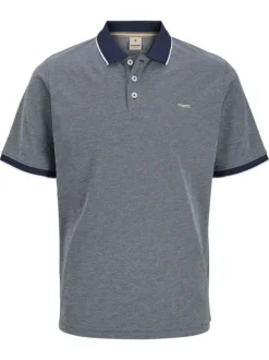 Polo marine uni avec une coupe droite et un col boutonné à manches courtes