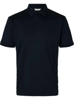 Polo marine uni avec une coupe droite et un col à revers boutonné