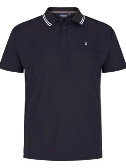 Polo marine uni avec une coupe droite un col boutonné et des manches courtes