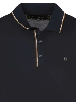 Polo marine uni coupe ajustée col boutonné et à manches longues