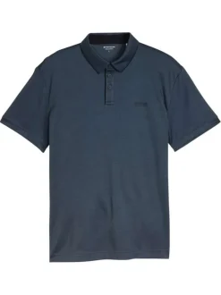 Polo marine uni pourvu de manches courtes et d'un col boutonné