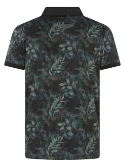 Polo noir à imprimé feuillage et à coupe regular fit avec un col américain