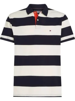 Polo noir rayé en coton avec une coupe droite et deux boutons sur le devant