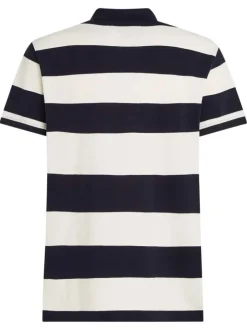 Polo noir rayé en coton avec une coupe droite et deux boutons sur le devant