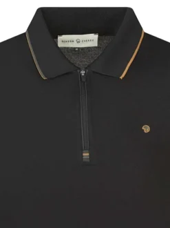 Polo noir uni à coupe regular fit et à col à revers zippé avec le logo