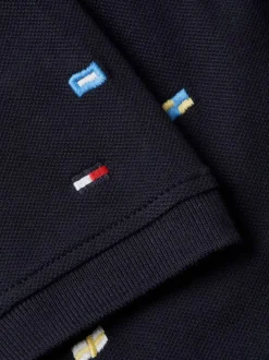 Polo noir uni en coton à coupe droite à col français et fermeture boutonnée