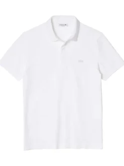 Polo Paris en coton blanc uni coupe droite col boutonné et logo brodé poitrine