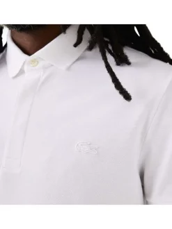Polo Paris en coton blanc uni coupe droite col boutonné et logo brodé poitrine