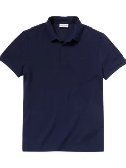 Polo Paris en coton marine uni avec une coupe droite et col boutonné
