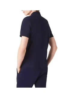 Polo Paris en coton marine uni avec une coupe droite et col boutonné