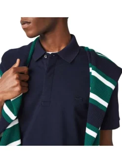Polo Paris en coton marine uni avec une coupe droite et col boutonné