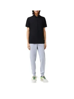 Polo Paris en coton noir uni coupe droite col boutonné et manches resserrées