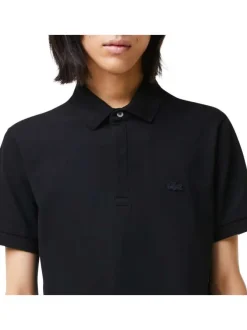 Polo Paris en coton noir uni coupe droite col boutonné et manches resserrées