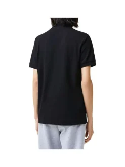 Polo Paris en coton noir uni coupe droite col boutonné et manches resserrées