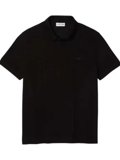 Polo Paris en coton noir uni coupe droite col boutonné et manches resserrées