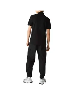 Polo Paris en coton noir uni coupe droite col boutonné et manches resserrées